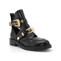 ive - WOMEN-CRUSH Black Cutout Boots - Gold Buckle