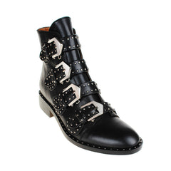ive - LEWIS Studded Buckled Biker Ankle Boots