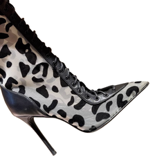 Printed Lace Up High Heel Ankle Boots