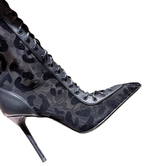 Printed Lace Up High Heel Ankle Boots