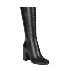 Block Heel Leather Knee High Boots