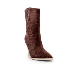 culptured Heel Western Cowboy Ankle Boots