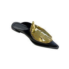 Metal Embellished Flat Slippers Slides