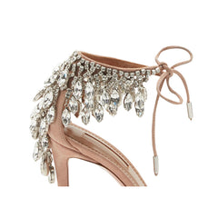 Diamante Lace Up Suede Mid Heel Sandals