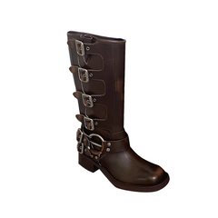 Buckled Leather Knee High Boots