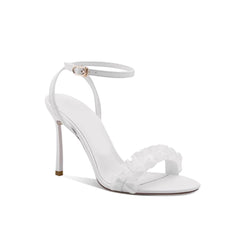 Ruffled Ankle Strap Mid Heel Sandals - 8cm