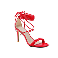 Braided Lace Up Mid Heel Sandals - 8cm