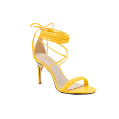 Braided Lace Up Mid Heel Sandals - 8cm