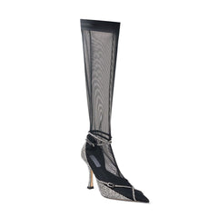 Diamante Stiletto Heel Mesh Knee High Boots