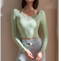Yoga Pilates Double Layers Fitted Fitness Top
