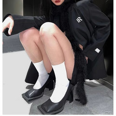 Leather Block Heel Pumps