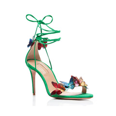 Butterfly Embellished Lace Up Mid Heel Sandals - 7