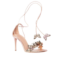 Butterfly Embellished Lace Up Mid Heel Sandals - 7