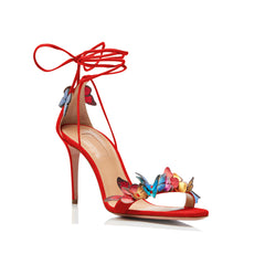 Butterfly Embellished Lace Up Mid Heel Sandals - 7