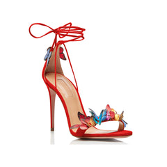 Butterfly Embellished Lace Up High Heel Sandals -