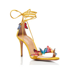 Butterfly Embellished Lace Up Mid Heel Sandals - 7