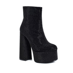Diamante Block Heel Platform Ankle Boots