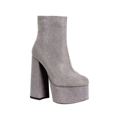 Diamante Block Heel Platform Ankle Boots