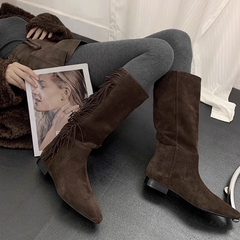 Fringed Knee High Boots