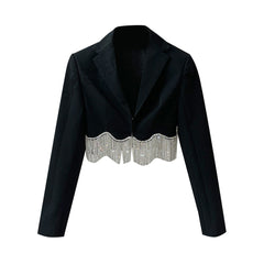 Diamante Fringed Cropped Blazer