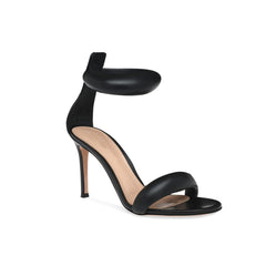 Ankle Strap Leather Stiletto Mid Heel Sandals - 7.