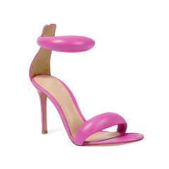 Ankle Strap Leather Stiletto Mid Heel Sandals - 7.