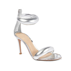 Ankle Strap Leather Stiletto Mid Heel Sandals - 7.