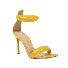 Ankle Strap Leather Stiletto Mid Heel Sandals - 7.