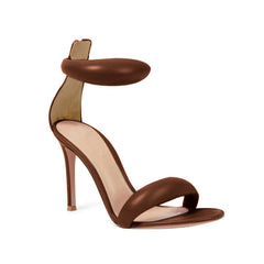 Ankle Strap Leather Stiletto Mid Heel Sandals - 7.