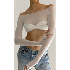 Off-Shoulder See-Through Cropped Top