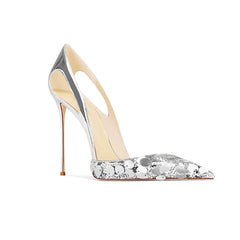 Sequinned Cut Out Mid Heel Pumps - 8cm