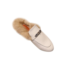 Buckled Leather And Fur Slides Slippers