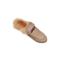 Buckled Leather And Fur Slides Slippers