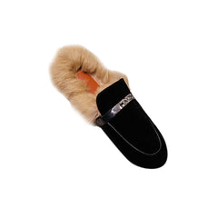 Buckled Velvet And Fur Slides Slippers