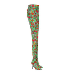 Printed Pointed Toe High Heel Boots