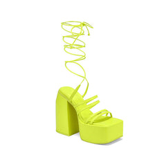 Lace Up Block Heel Platform Sandals