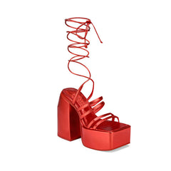 Lace Up Block Heel Platform Sandals