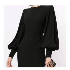 Long Sleeves Midi Evening Dress Gown