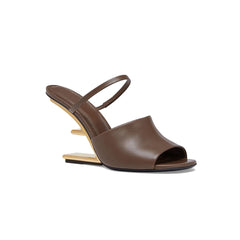 Leather Sculptured Heel Sandals