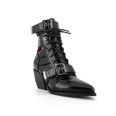 Cut Out Patent Leather Biker Ankle Western Cowboy