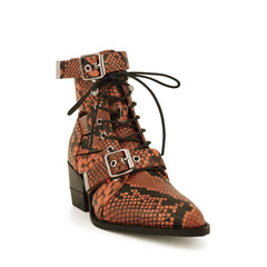 Printed Cut Out Biker Ankle Western Cowboy Boots