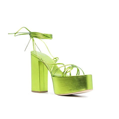 Lace Up Leather High Heel Platform Sandals