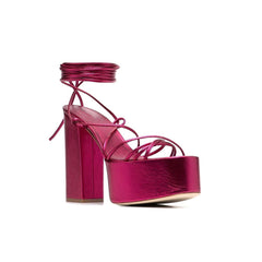 Lace Up Leather High Heel Platform Sandals