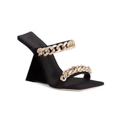 Diamante Chain Wedged Heel Mules Sandals
