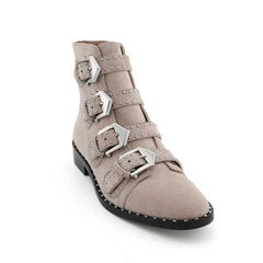 Studded Buckled Biker Ankle Boots