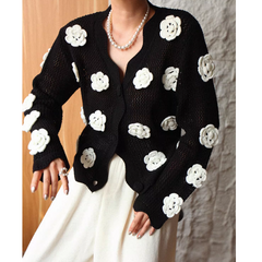 Flower Embellished Knitwear Cardigan