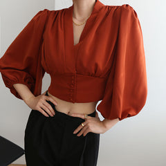Puff Sleeves Cropped Shirt