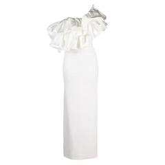 Ruffled Off-Shoulder Evening Dress Gown