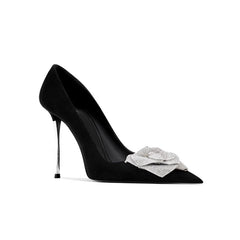 Diamante Flower Mid Heel Pumps - 8cm