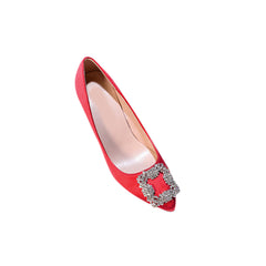 Diamante Embellished Satin Mid Heel Pumps - 6cm